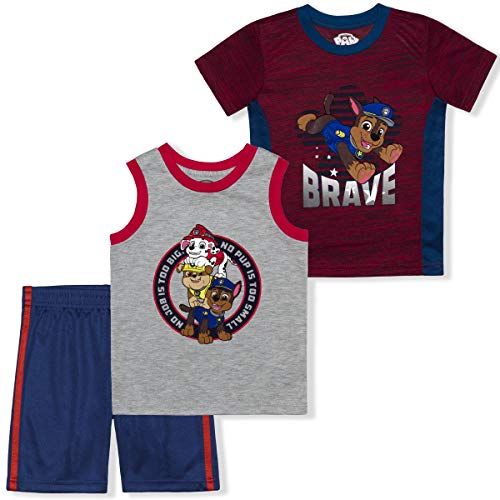 Nickelodeon Boy's 3-Pack Paw Patrol Brave Tee, Sleeveless Shirt and Mesh Short Set, Red/Blue