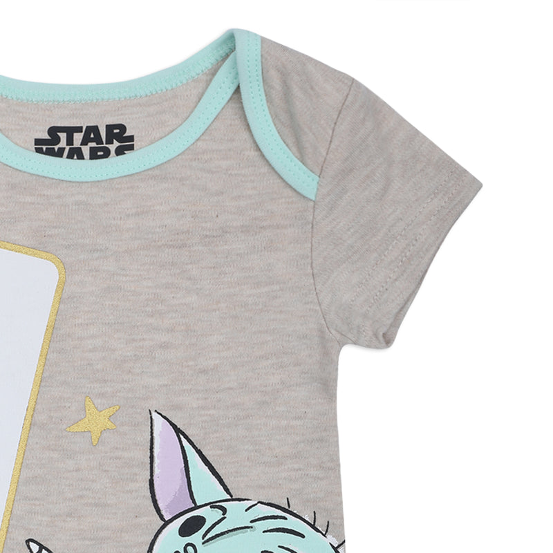 Star Wars Baby Yoda Girls’ Birthday Short Sleeve Bodysuit for Infant – Grey