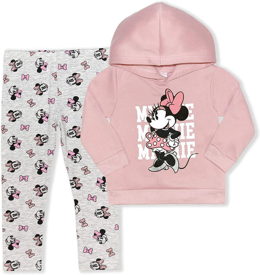 Disney Minnie Mouse Girls’ Hoodie and Legging Set for Infant, Toddler and Little Kids – Pink/Gray/White