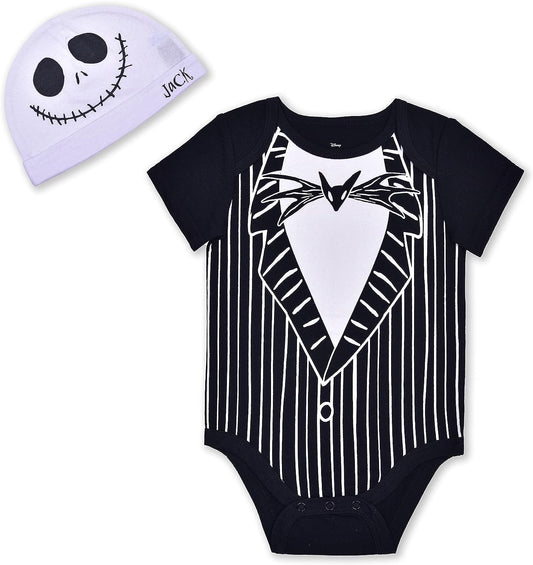Disney Nightmare Before Christmas Boys Short Sleeve Bodysuit with Cap Set for Baby and Infant ? Black/White