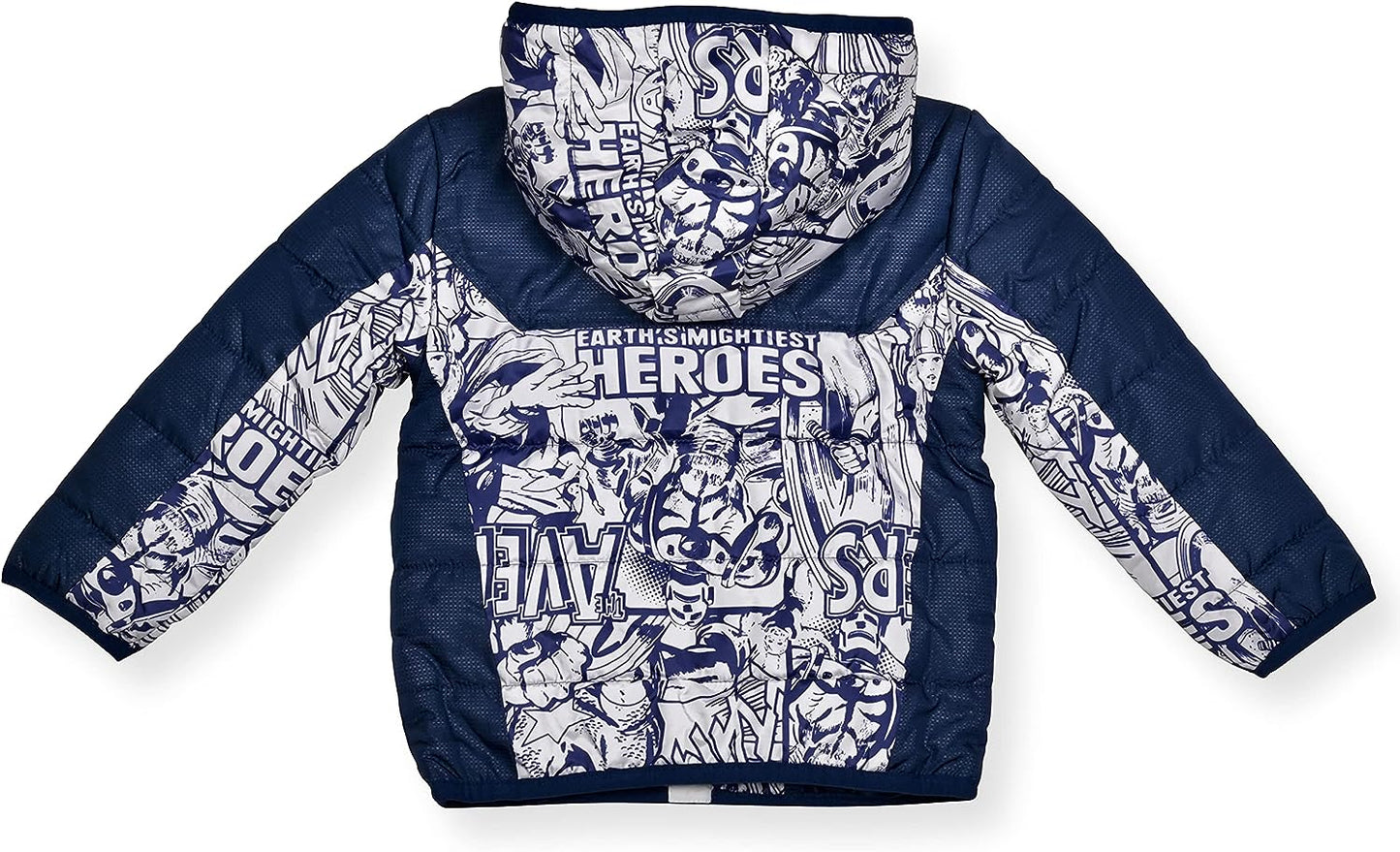 Marvel Avengers Boys Zip Up Hooded Puffer Jacket Winter Coat for Little Kids ? Navy/White