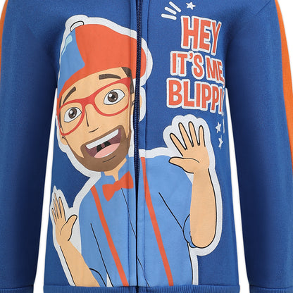 Blippi Boys 3 Piece T-Shirt, Zip Up Hoodie and Joggers Set for Toddler and Little Kids – Blue/Grey