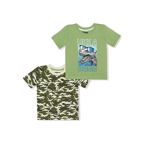 10 Threads Dino and Shark Boys 2 Pack T-Shirts for Toddler and Little Kid ? Blue/Green/Grey