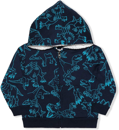 10THREADS Dino Boys’ Zip Up Hoodie for Toddler – Navy/Blue or Grey/Black