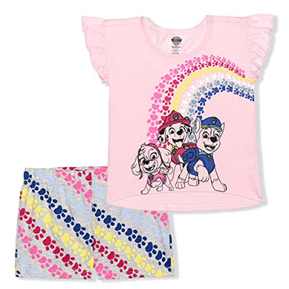 Nickelodeon Paw Patrol Girls Skye, Marshall and Chase T-Shirt and Short Set for Toddler – Pink/Grey