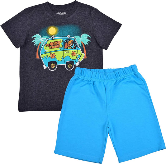 Warner Bros Scooby Doo Boy's 2-Piece Mystery Machine Shirt and Short Set, Dark Grey