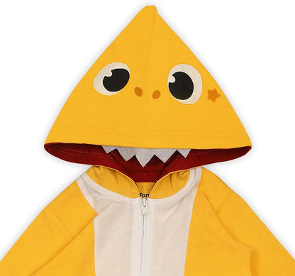 Nickelodeon Baby Shark Boys? Long Sleeve Zip-Up Hooded Romper for Newborn, Infant and Toddler ? Yellow