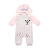 Disney Minnie Mouse Girls’ Zip Up Hooded Coverall for Newborn – Pink/Grey