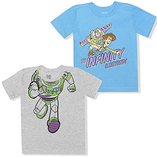 Disney Toy Story Woody & Buzz Lightyear Boys 2 Pack Short Sleeve T-Shirt for Toddler and Little Kids – Blue/Grey