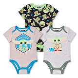 Star Wars Baby Yoda Boys’ 3 Pack Bodysuit for Newborn and Infant – Black/Grey