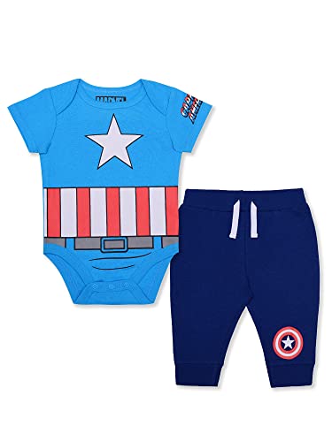 Marvel Avengers Boys’ Bodysuit and Jogger Set for Newborn and Infant –Blue/Navy/Red/Green/Black/Grey