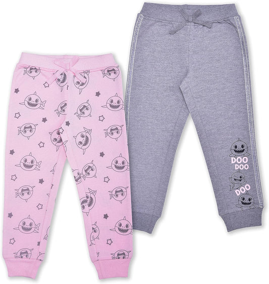 Nickelodeon Baby Shark 2 Pack Jogger Sweatpants for Girl, Toddler - Pink/Grey