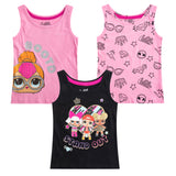 L.O.L. Surprise! Dolls Girls 3 Pack Tank Tops for Little and Big Kids – Pink/Black