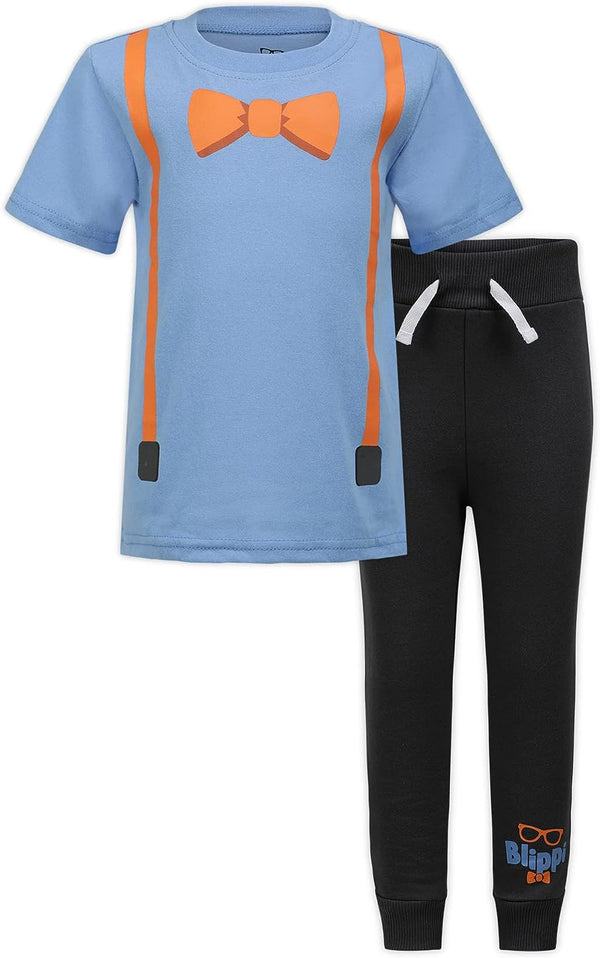 Blippi Boys Short Sleeve T-Shirt and Jogger Pants Set for Toddler and Little Kids ? Blue/Grey