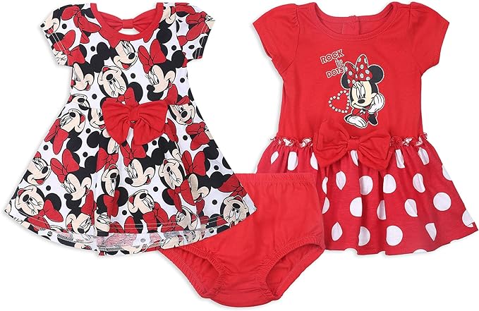 Disney Minnie Mouse Girls’ 2 Pack Dresses with a Bow for Newborn and Infant –  Red