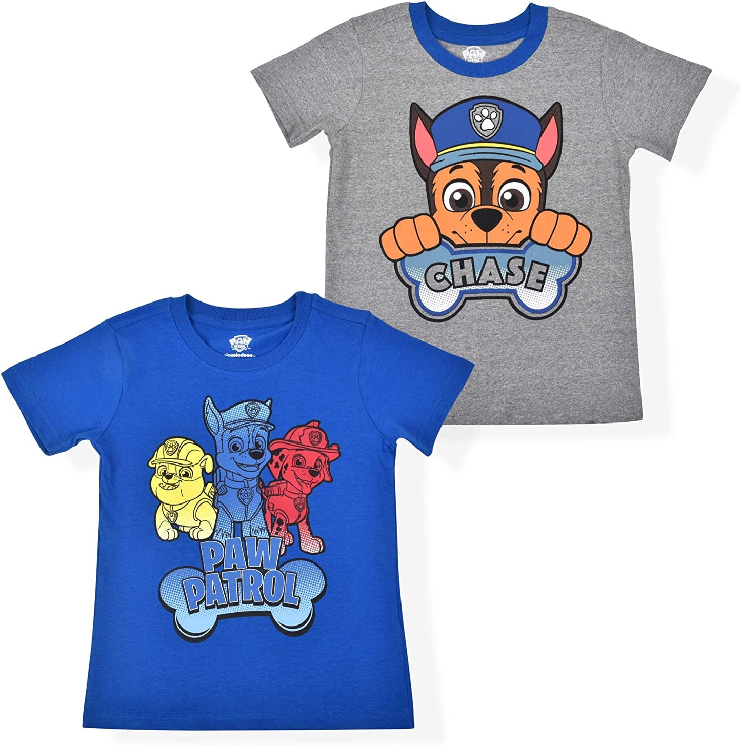 Nickelodeon Paw Patrol Chase, Marshall and Rubble Boys’ 2 Pack T-Shirt for Toddler and Little Kids – Blue/Grey