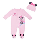 Disney Minnie Mouse Girls’ Long Sleeve Romper and Hat Set for Newborn – Pink/White