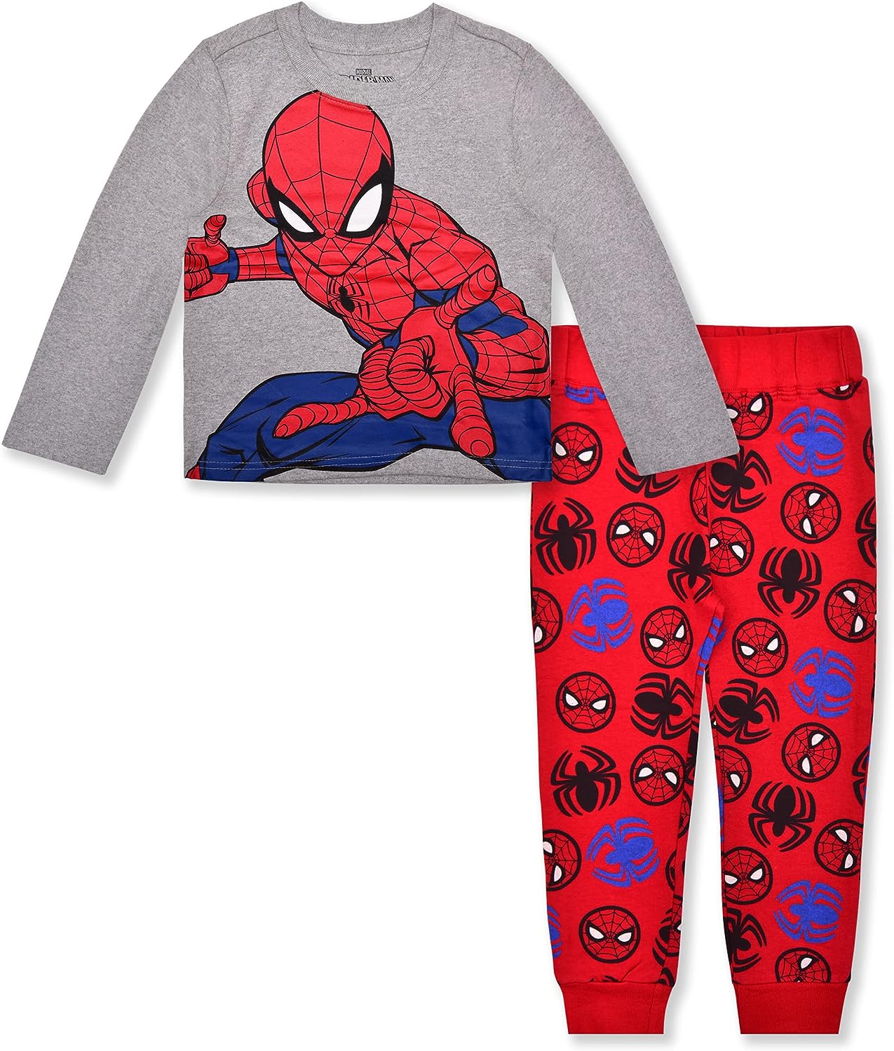 Marvel Spiderman Boys Long Sleeve Shirt and Jogger Set for Toddler and Little Kids ? Red/Grey