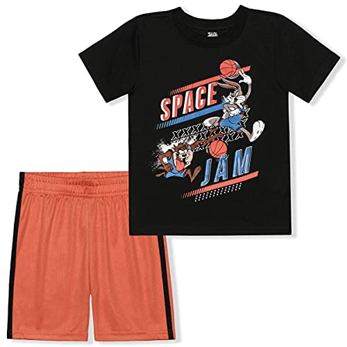 Warner Bros Space Jam Looney Tunes Boys’ T-Shirt and Shorts Set for Toddler and Little Kids – Orange/Black or Blue/Grey