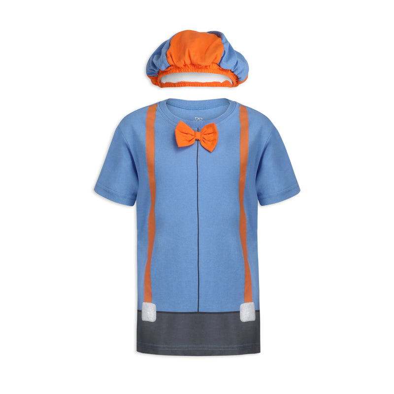 Blippi Boys’ Roleplay T- Shirt and Hat Set for Toddler, Little and Big Kids – Blue/Orange