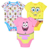 Nickelodeon SpongeBob Squarepants and Patrick Star Boys’ 3 Pack Bodysuit for Newborn and Infant – Yellow/White/Pink