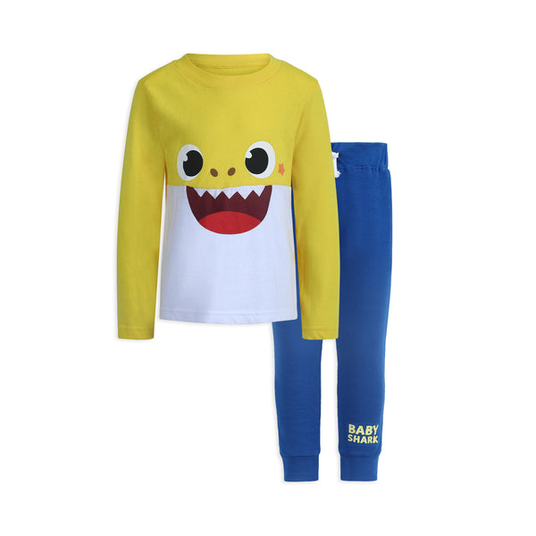 Nickelodeon Baby Shark Boys’ Long Sleeve T-Shirt and Jogger Set for Infant, Toddler and Little Kids – Blue/Yellow