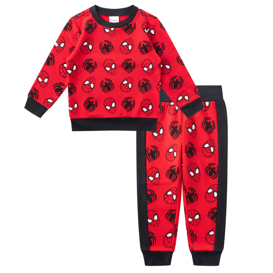 Marvel Avengers Spiderman Boys Long Sleeve Shirt and Jogger Pants Set for Toddler and Little Kids – Red/Black