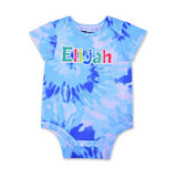 10 Threads Boy's Name Printed Short Sleeve Creeper, Blue Tie Dye