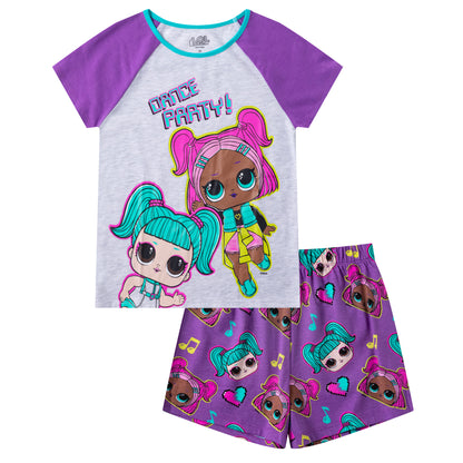 L.O.L. Surprise! Dolls Girls’ T- Shirt and Shorts Set for Little and Big Kids – Purple/Grey