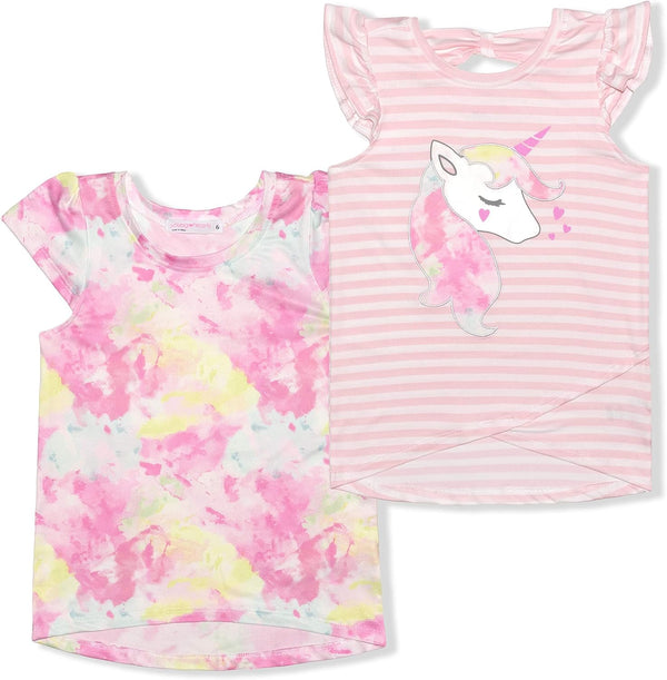 Girl's 2-Pack Unicorn or Panda Graphic Shirt and Printed Tee