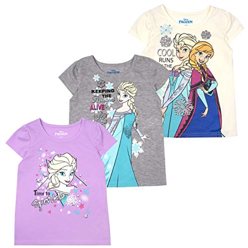 Disney Frozen Girls 3 Pack T-Shirts for Toddler, Little and Big Girls - Purple/Grey/White