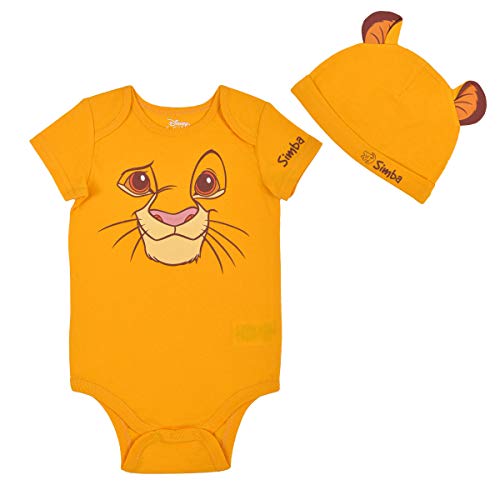 Disney Lion King Boys’ Simba Costume Bodysuit and Hat Set for Newborn and Infant – Yellow/Brown/White