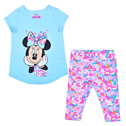 Disney Minnie Mouse Girls’ T-Shirt and Legging Set for Infant, Toddler and Little Kids – Blue/Multicolor