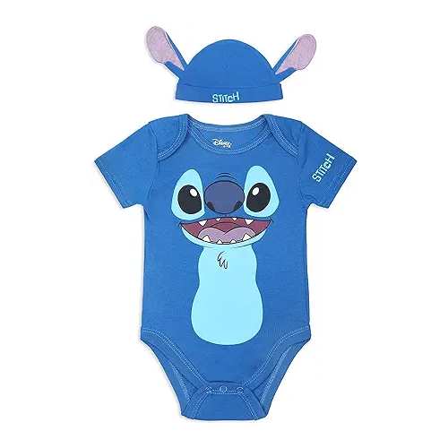 Disney Lilo and Stitch Baby Boys’ Bodysuit Costume and Cap for Newborn and Infant – Blue