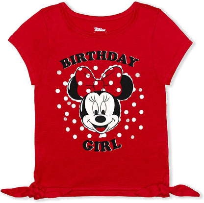 Disney Minnie Mouse and Mickey Mouse Girls’ Birthday Party T-Shirt for Toddler and Little Kids – Blue or Pink or Red