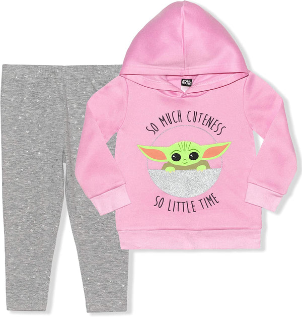 Star Wars The Mandalorian Baby Yoda Girls 2 Piece Hoodie and Jogger Pants Set for Toddler and Little Kids - Pink/Grey