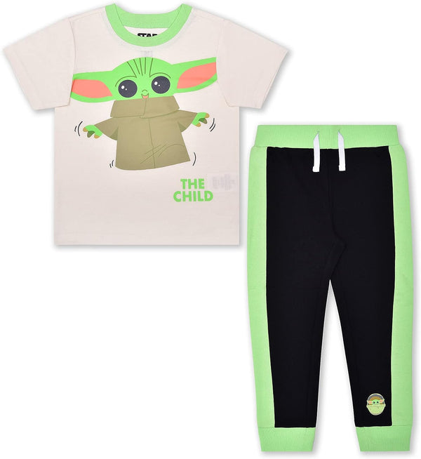 STAR WARS Baby Yoda Boys? T-Shirt and Jogger with Drawstring Set for Toddler and Little Kids ? Beige/Black