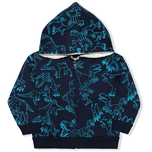 10THREADS Dino Boys’ Zip Up Hoodie for Toddler – Navy/Blue or Grey/Black