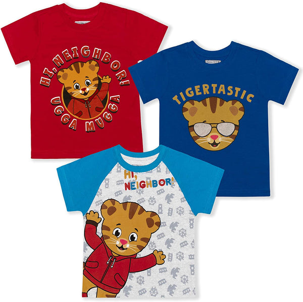 Fred Rogers Company Daniel Tiger Boys 3 Pack T-Shirts for Toddlers -Blue/Red/Grey