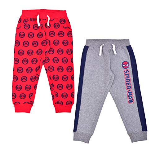 Marvel Spiderman Boys’ 2 Pack Joggers with Drawstring for Toddler and Little Kids – Red/Navy/Grey