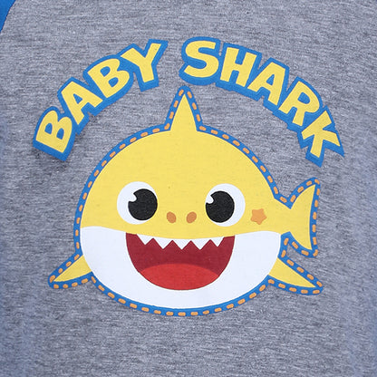 Nickelodeon Baby Shark Boy's Pullover Graphic Tee with Raglan Long Sleeves, Blue/ Grey