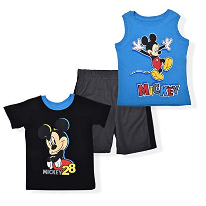 Disney Mickey and Friends Boy’s T-Shirt, Tank Top and Shorts Outfit for Infant, Toddler and Little Kids – Yellow/Grey