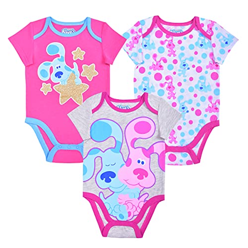 Nickelodeon Blue’s Clues & You Girls’ Blue and Magenta 3 Pack Bodysuits for Newborn and Infant – Pink/Grey