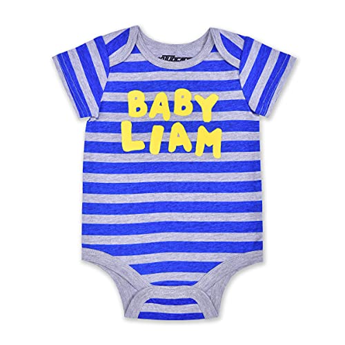 10 Threads “Baby Liam” Boys’ Short Sleeve Bodysuit for Newborn and Infant – Blue/Grey