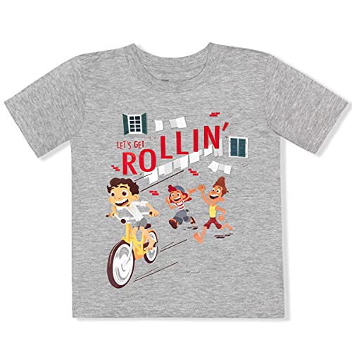 Disney Boy's Luca Rollin Graphic Tee Shirt with Short Sleeves, Grey