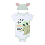 Star Wars The Mandalorian Baby Yoda Boys’ Short Sleeve Bodysuit and Cap Set for Newborn and Infant – White/Green