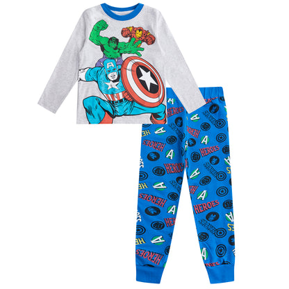 Marvel Avengers Boys Captain America, Ironman and Hulk Long Sleeve T-Shirt and Jogger Set for Toddler and Little Kids