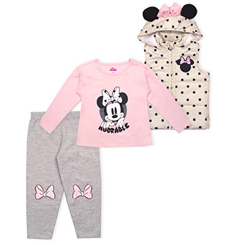 Disney Minnie Mouse Girls' Shirt, Vest and Leggings Set for Toddler and Little Kids - Pink