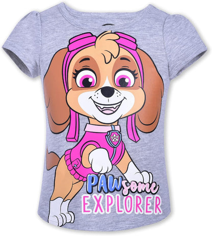 Paw Patrol Nickelodeon Skye and Everest Girls? Short Sleeve Shirt 4 Pack for Toddler and Little Kids ? Blue/Purple/Pink/Red