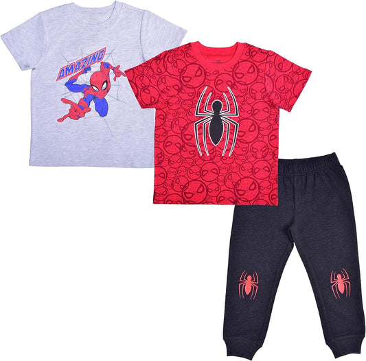 Marvel Spiderman Boys T-Shirts and Jogger Set for Toddler and Little Kids ? Red/Grey/Black